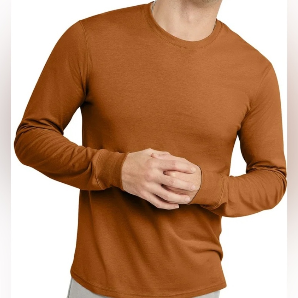Hanes Originals Crew Neck Long Sleeve Lightweight Cotton Shirt Brown Men’s 3XL